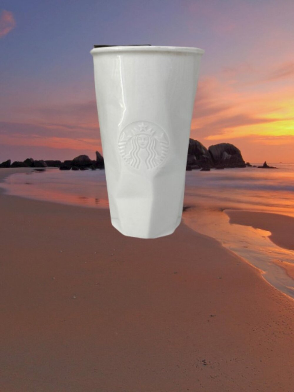 2013 Starbucks Faceted White Ceramic Double Wall 10oz Travel Tumbler Mug Lid